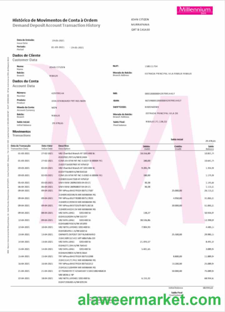 Poland Millennium bank statement Word and PDF template